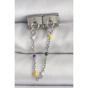 Mey İthalat® 316L Çelik Gümüş Renk 2Li Sallantı Zincir Model Nomination Charm