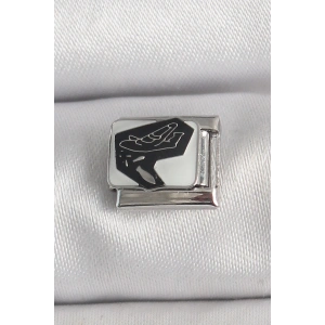 316L Çelik Gümüş Renk Beyaz Siyah Uçak İşlemeli Portre Model Nomination Charm