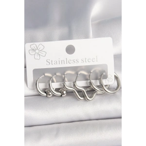 316L Çelik Gümüş Renk Halka Yıldız Model Kadın Küpe Seti