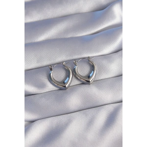 316L Çelik Gümüş Renk İçi Oval Tasarımlı Küpe