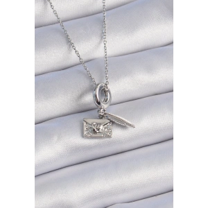 316L Çelik Gümüş Renk Kalp Detay Mektup Figür Charm Model Kadın Kolye