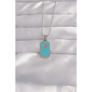 316L Çelik Gümüş Renk Mavi Mineli Tarot Kolye