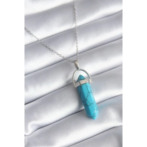 316L Çelik Gümüş Renk Mavi Taşlı Model Kadın Kolye