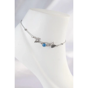 316L Çelik Gümüş Renk Nazar Boncuk Detay Kelebek Halhal