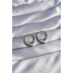 316L Çelik Gümüş Renk Oval Ayna Model Küpe