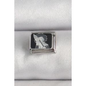 Mey İthalat® 316L Çelik Gümüş Renk Siyah İşlemeli Portre Model Nomination Charm