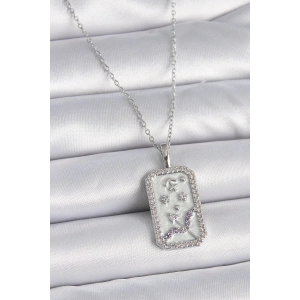 316L Çelik Gümüş Renk Zincir Yay Burcu Zirkon Taşlı Kadın Kolye