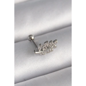 316L Çelik Gümüş Renk Zirkon Taşlı Dal Tragus Piercing