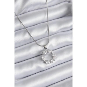 316L Çelik Gümüş Renk Zirkon Taşlı Kadın Kolye