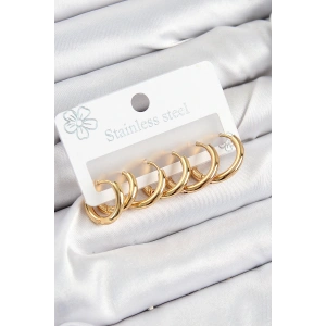 316L Çelik Halka Model Gold Renk 3lü Set Kadın Küpe