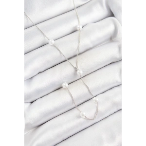 316L Çelik İnci Figürlü Y Model Gümüş Renk Kadın Kolye