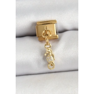 316L Çelik Sallantılı Zirkon Taşlı Çiçek Model Gold Renk Nomination Charm