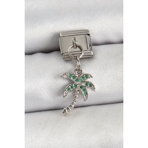 316L Çelik Sallantılı Zirkon Taşlı Palmiye Ağacı Model Gümüş Renk Nomination Charm