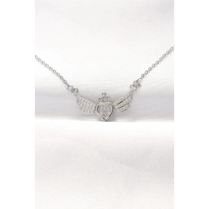 316L Çelik Silver Renk Zirkon Taşlı Kalpli Kanat Kolye