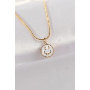 316L Çelik Zincir Altın Renk Mermer Desenli Minimal Smile Kolye