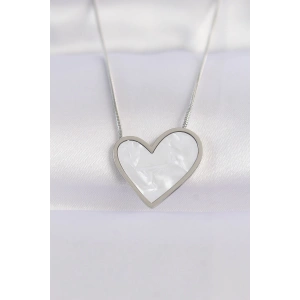 316L Çelik Zincir Gümüş Renk Mermer Desenli Kalp Kolye