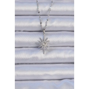 316L Çelik Zincir Gümüş Renk Zirkon Taşlı Kutup Yıldızı Kolye