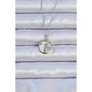 316L Çelik Zincir Gümüş Renk Zirkon Taşlı Mineli Melek Kolye