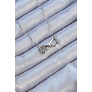 316L Çelik Zincir Gümüş Renk Zirkon Taşlı Minimal Kalp Figür Sonsuzluk Kolye