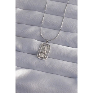 316L Çelik Zincir Gümüş Renk Zirkon Taşlı Tarot Kolye