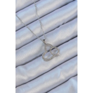 316L Çelik Zincir Gümüş Renk Zirkon Taşlı Yüzüklü Kalp Kolye