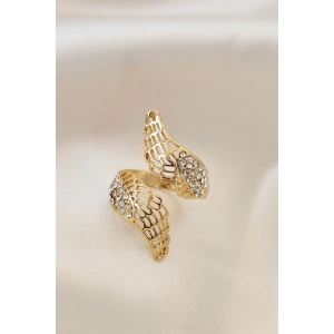 Ayarlamalı Gold Renk Metal Zirkon Taşlı Kanat Yüzük