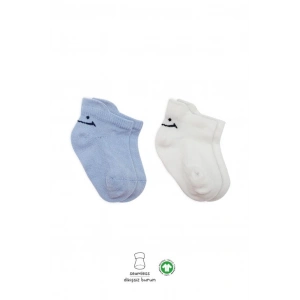 Mey İthalat®   2Li Sneakers Smile Penye Çorap 20106 Mavi Ekru