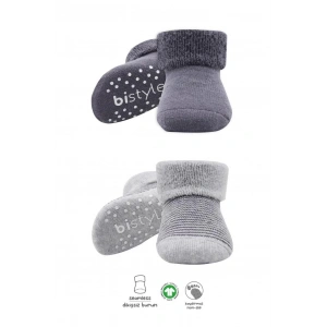 Bistyle Çemberli Kaymaz Havlu Soket Çorap 2Li BS10503 Gri-Antrasit