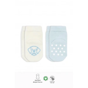 Mey İthalat®   2Li Hayvan Figürlü Kaymaz Soket Çorap 10104 Mavi Ekru