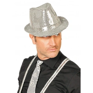 Disko Star Gümüş Payetli Fötr Şapka Yetişkin Boy