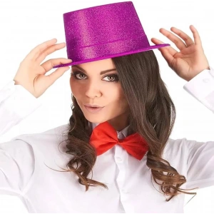 Fuşya Pembe Renk Parıltılı Simli Fötr Silindir Parti Şapkası