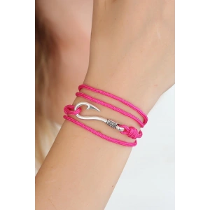 Fuşya Renk Gümüş Metal Kancalı Bayan Çoklu Bileklik