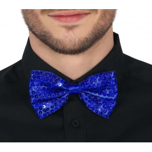 Gece Işıltısı Mavi Payetli Pullu Papyon 7x2 cm