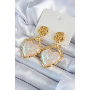 Gold Renk Gül Sallantı Kalp Model Pirinç VİP Kadın Küpe