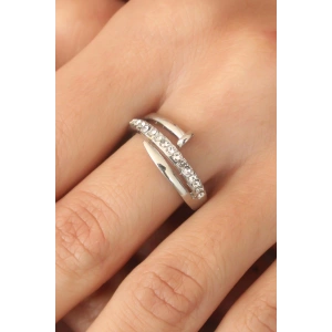 Gümüş Renk Taşlı Çivi Ayarlanabilir Kadın Yüzük