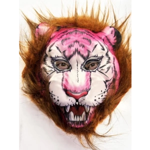 Kahverengi Saçlı Pembe Yüz Kurt Maske Kaplan Maske Mega Peluş 26 No