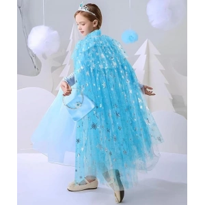 Karlar Ülkesi Elsa Frozen Mavi Pelerin – 80 cm Kar Desenli Çocuk Pelerini ( Taç Hariç )