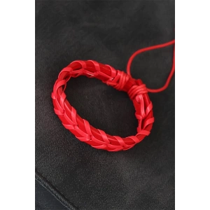 Kırmızı Örgü Deri Erkek Bileklik