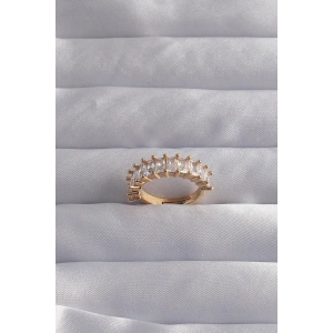 Pirinç Ayarlamalı Gold Renk Baget Taşlı Su Yolu Yüzük