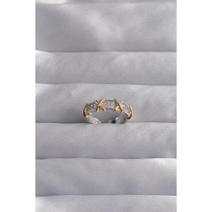 Pirinç Ayarlamalı Gümüş Renk Zirkon Taşlı XOXO Model Yüzük