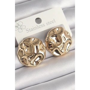 Pirinç Gold Renk İşlemeli Daire Plaka Model Kadın Küpe