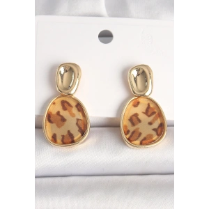 Pirinç Gold Renk Sallantı Leopar Desen Kare Model Kadın Küpe