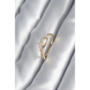Pirinç Gold Renk Zirkon Taş Detay Kurdele Model Kadın Yüzük