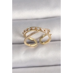 Pirinç Gold Renk Zirkon Taşlı Ayarlanabilir Kadın Yüzük