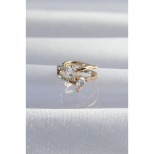 Pirinç Gold Renk Zirkon Taşlı Damla Earcuff Küpe