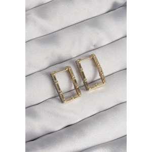 Pirinç Gold Renk Zirkon Taşlı Dikdörtgen Model Seranay Küpe