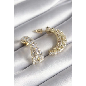 Pirinç Gold Renk Zirkon Taşlı Kadın Küpe