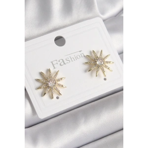 Pirinç Gold Renk Zirkon Taşlı Yıdız Model Kadın Küpe