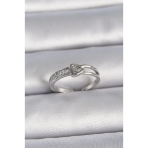 Pirinç Gümüş Renk Ayarlanabilir Zirkon Taşlı Düğüm Kalp Model Kadın Yüzük