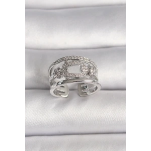 Pirinç Gümüş Renk Ayarlanabilir Zirkon Taşlı Gemici Düğüm Model Kadın Yüzük